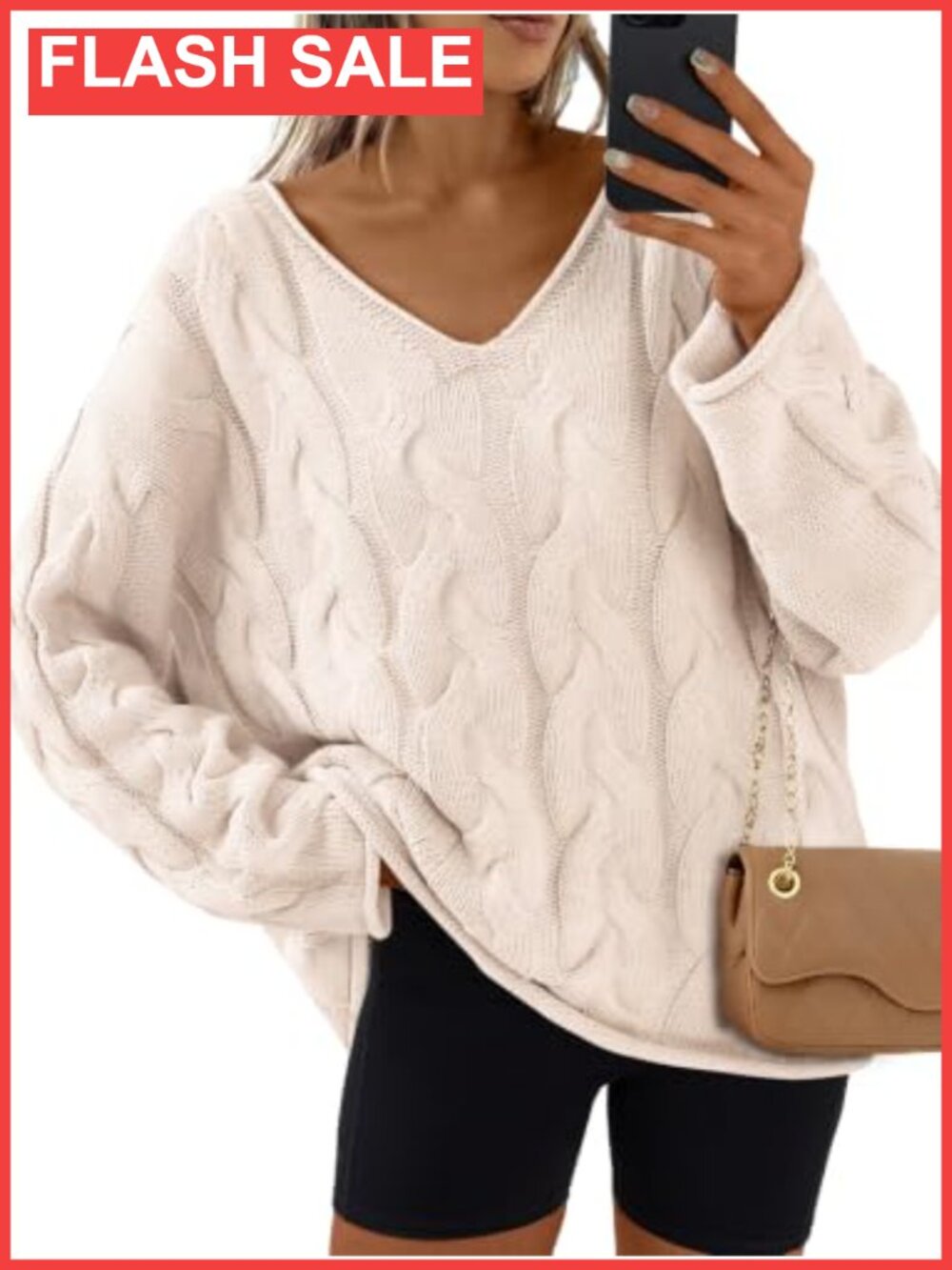 Oversized V Neck Cable Knit Chunky Sweater Acrylic Cotton Loose Pullover